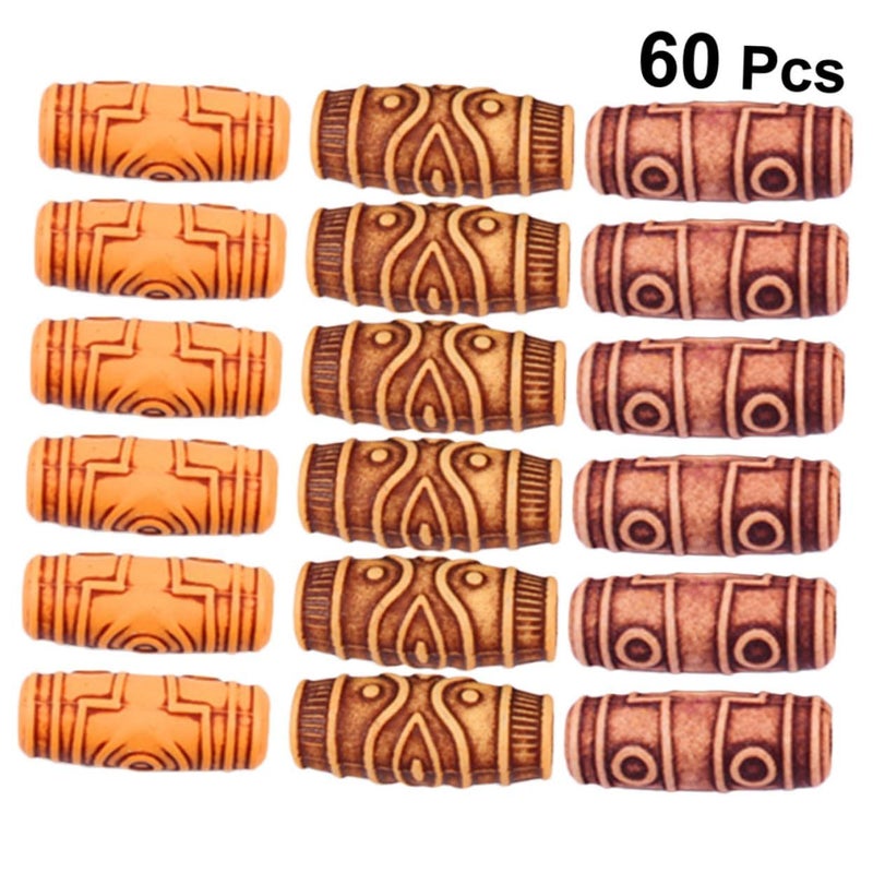 60 Pieces Resin Imitation Wood Hair Cuffs Dreadlock Braiding Beads Tube Rings - Image 4