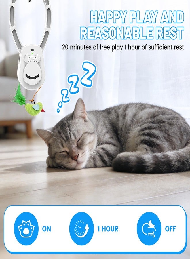 Interactive Cat Toys for Indoor Cats, Automatic Hanging Feather Cat Toy with Realistic Fluttering & Quiet Motor, USB Rechargeable Door Mounted Feather Wand for Bored Kittens & Adult Cats (White) - Image 5