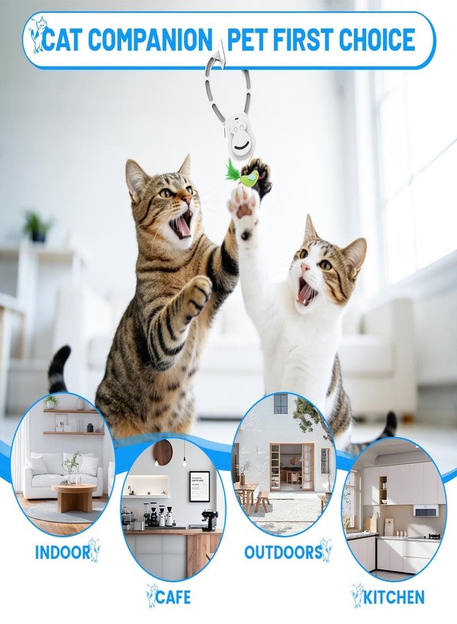 Interactive Cat Toys for Indoor Cats, Automatic Hanging Feather Cat Toy with Realistic Fluttering & Quiet Motor, USB Rechargeable Door Mounted Feather Wand for Bored Kittens & Adult Cats (White) - Image 3