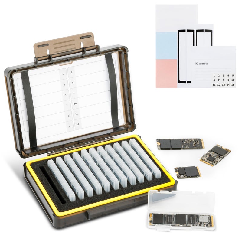 Kiorafoto Dual Protect Hard M.2 SSD Holder with 12 PCS Individual Clear M.2 NVMe Case for M.2 2280 2260 2242 2230 SSDs Storage, Water-Resistant & Shockproof M.2 2280 SSD Card Case with Label & Notepaper - Image 1
