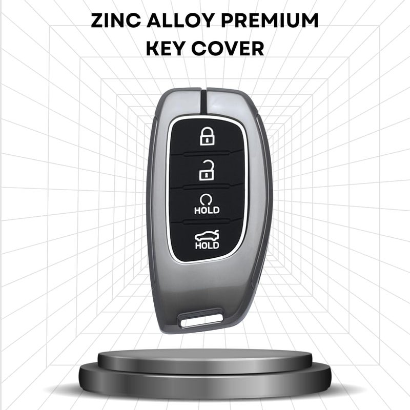 Keycept Metal key cover Compatible for Hyun-dai Cre-ta, Venue, i20, Alcazar, Tucson, N Line, Crreta EV 4 Button Smart Key with Keychain (Long Keychain). - Image 2