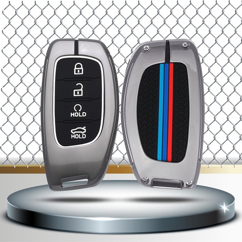 Keycept Metal key cover Compatible for Hyun-dai Cre-ta, Venue, i20, Alcazar, Tucson, N Line, Crreta EV 4 Button Smart Key with Keychain (Long Keychain). - Image 5