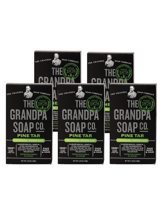 GRANDPA'S Pine Tar Bar Soap by The Soap Company | The Original Wonder Soap | 3-in-1 Cleanser, Deodorizer & Moisturizer | 4.25 Oz. Each, 5 Pack - Image 1