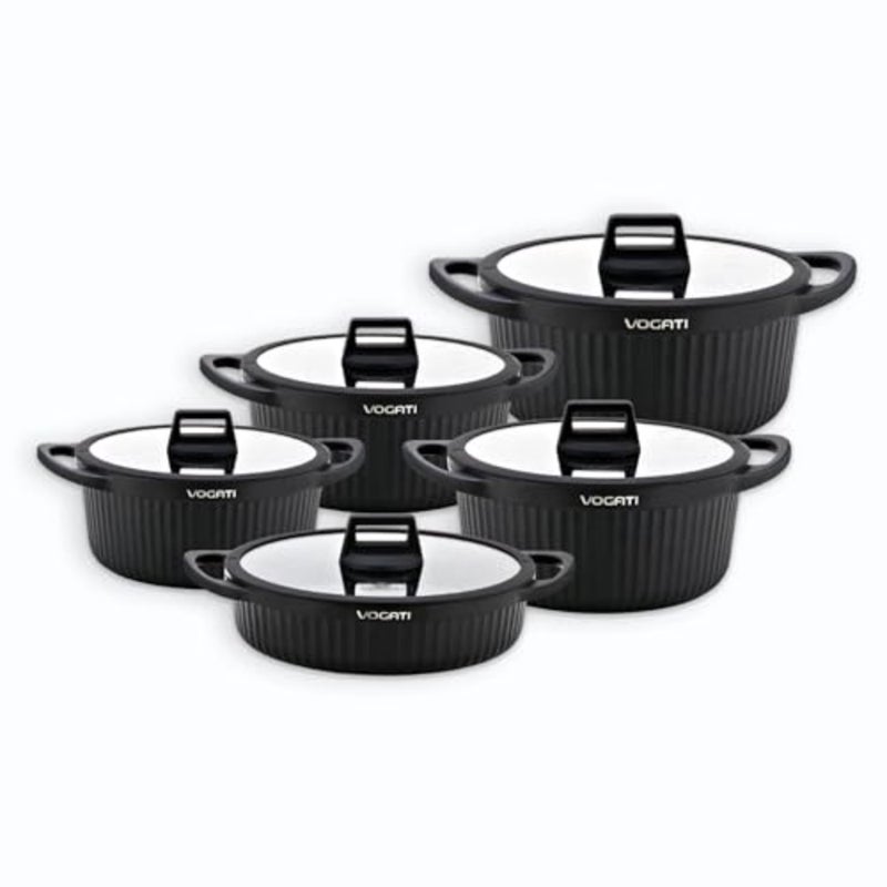 VALENCIA SERIES 10PCS TITANIUM GRANITE COATING NON STICK INDUCTION COOKWARE SET - INCLUDING 20/24/28/32CM CASSEROLE + 28CM SHALLOW CASSEROLE 100% PFOA FREE (BLACK) - Image 1