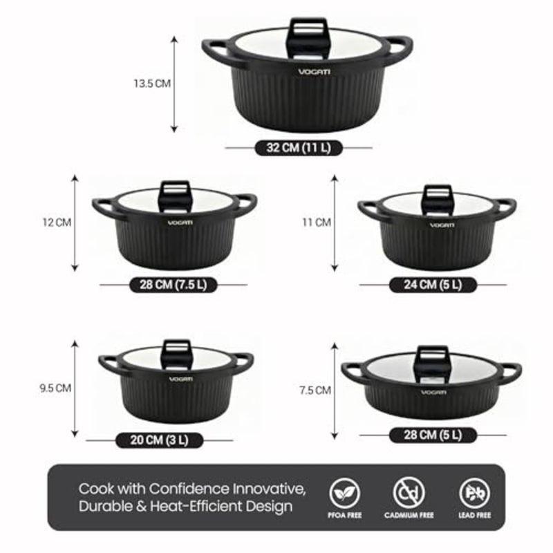 VALENCIA SERIES 10PCS TITANIUM GRANITE COATING NON STICK INDUCTION COOKWARE SET - INCLUDING 20/24/28/32CM CASSEROLE + 28CM SHALLOW CASSEROLE 100% PFOA FREE (BLACK) - Image 2