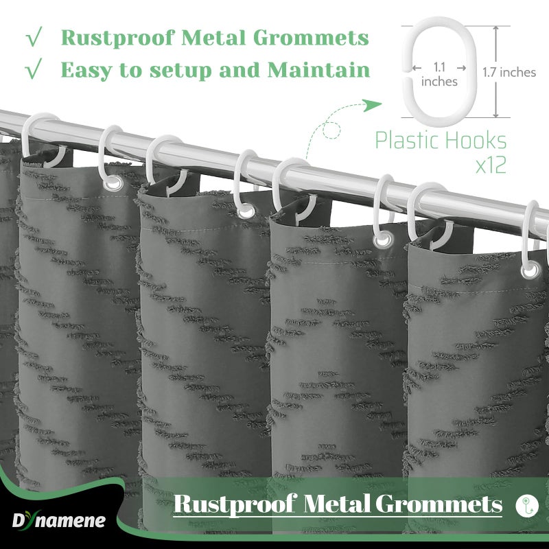 Dynamene Boho Farmhouse Startain Stain Curtain Gray Fabric Suffted Chevron Chevron مخططة بالرسانة الستائر الدش للحمام المتهالك بقطعة قماش مقاومة للماء مع خطافات 72 × 72 - Image 4