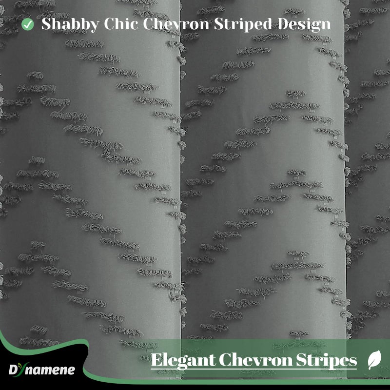 Dynamene Boho Farmhouse Startain Stain Curtain Gray Fabric Suffted Chevron Chevron مخططة بالرسانة الستائر الدش للحمام المتهالك بقطعة قماش مقاومة للماء مع خطافات 72 × 72 - Image 1