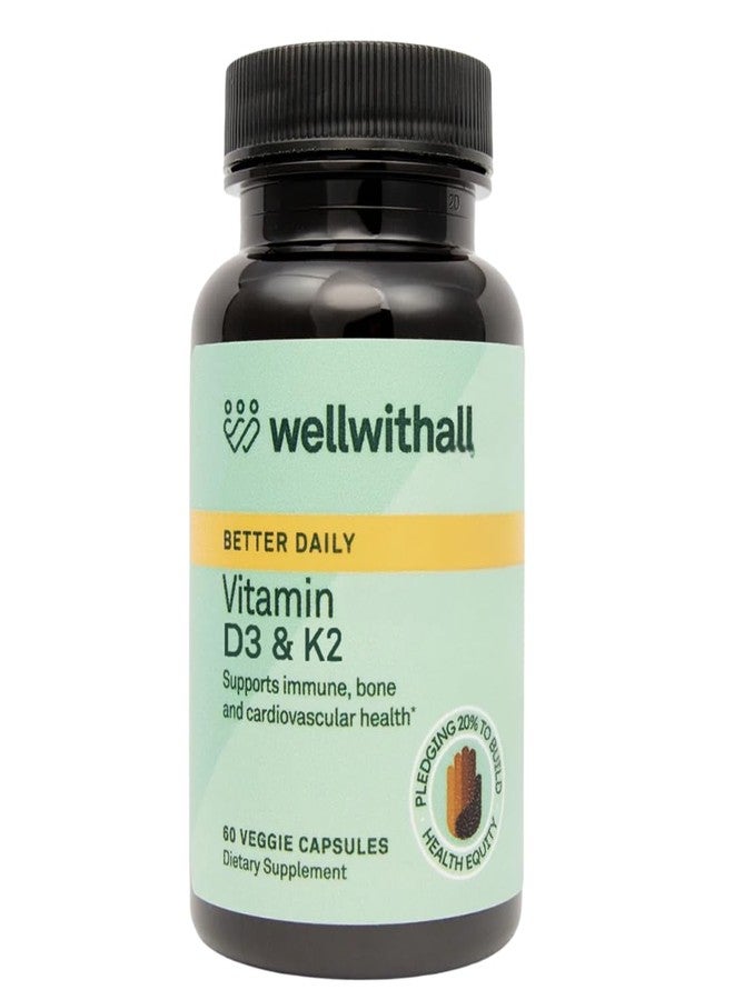 WellWithAll مكمل غذائي WellWithAll فيتامين د3 ٥٠٠٠ وحدة دولية (١٢٥ ميكروغرام) مع فيتامين ك٢ ١٠٠ ميكروغرام | يدعم امتصاص الكالسيوم، ويعزز المناعة، ويحافظ على صحة القلب والأوعية الدموية | نباتي، خالٍ من مسببات الحساسية الرئيسية | يكفي لمدة ٦٠ يومًا - Image 1