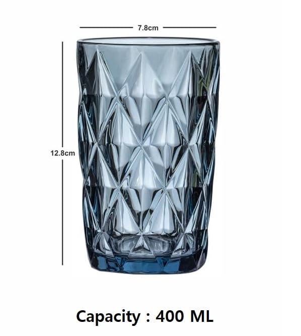 IndusBay® 6 Pieces, 400 ML Highball Geometric Design Drinking Glasses Set Tumbler Glasses - Thick Walled Blue Tumbler for Cocktail, Juice, Water, Mixed Drinks, Beer and Coffee - Image 3