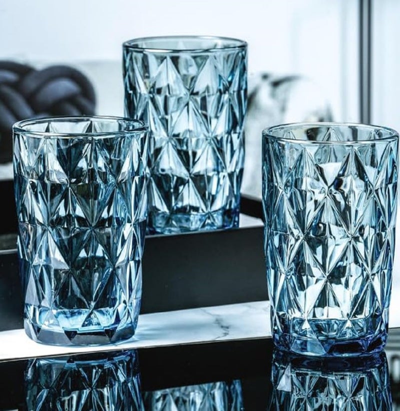 IndusBay® 6 Pieces, 400 ML Highball Geometric Design Drinking Glasses Set Tumbler Glasses - Thick Walled Blue Tumbler for Cocktail, Juice, Water, Mixed Drinks, Beer and Coffee - Image 5