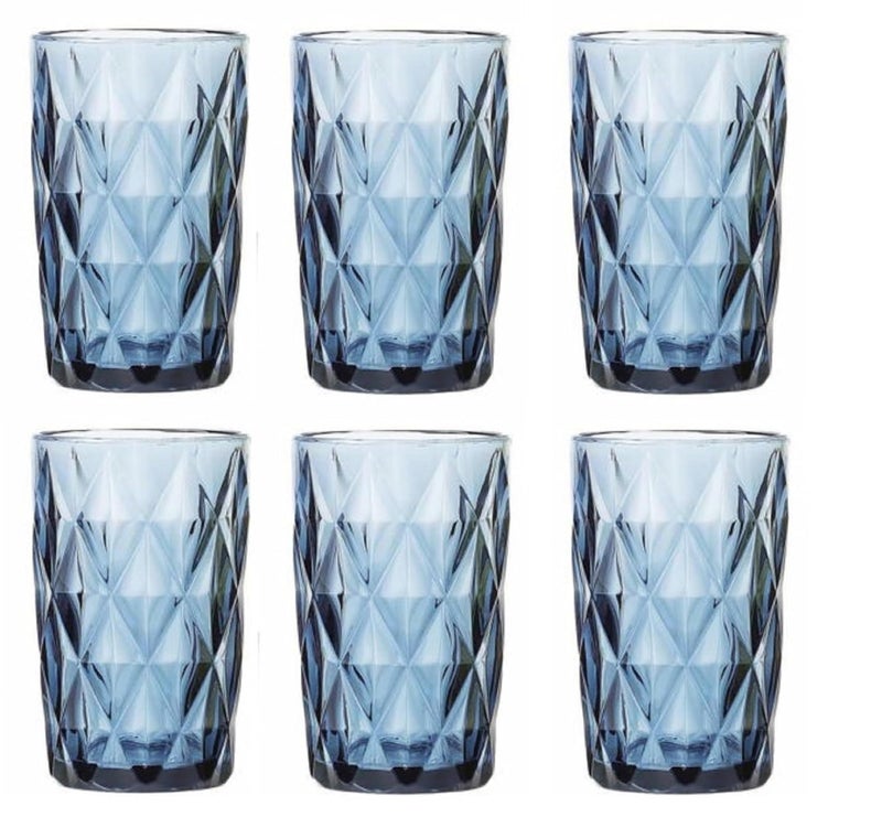 IndusBay® 6 Pieces, 400 ML Highball Geometric Design Drinking Glasses Set Tumbler Glasses - Thick Walled Blue Tumbler for Cocktail, Juice, Water, Mixed Drinks, Beer and Coffee - Image 1