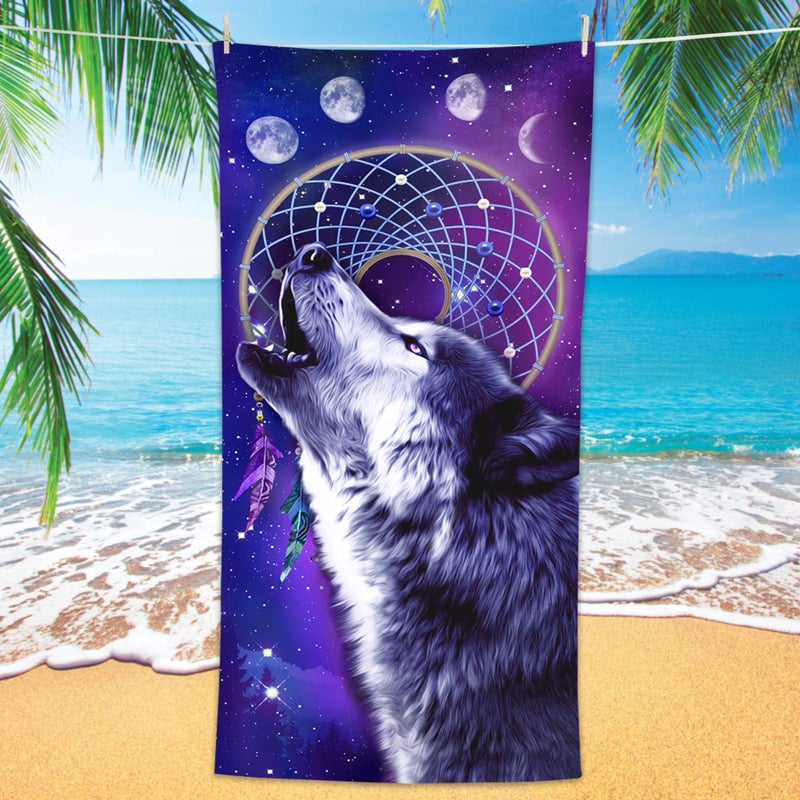 Bonsai Tree Wolf Beach Towel Cool Dream Catcher Microfiber Bath Towel Gifts for Boys Kids Funny Blue Purple Galaxy Space Animals Sand Free Quick Dry Travel Towels for Mens Pool Sports 30 x 60
