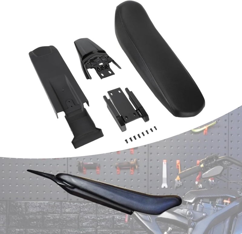 BAOUFF Extended Seat with Fender Kit for Surron Light Bee,21'' Cushion + Inner Fender + Rear Fender with Metal Brackets for Dirt Bike Surron Light Bee S and X - Black - Image 1
