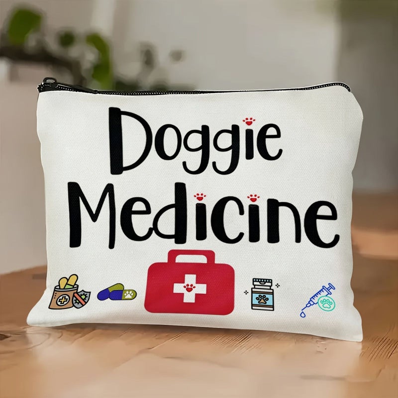 A White Hypoallergenic Dog Medicine Bag 22x18cm for Storing Pet Care Medications Supplies and Also Use as Makeup Toiletry or Stationery Pouch Ideal Gift for Mothers Female Friends - Image 1