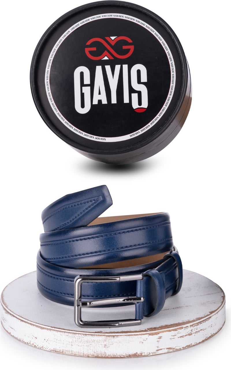 Gayış Gaış Special Oval Box | 100% Genuine Buffalo Leather | Classic Navy Blue Men's Belt | Gift Dowry Belt - Image 1