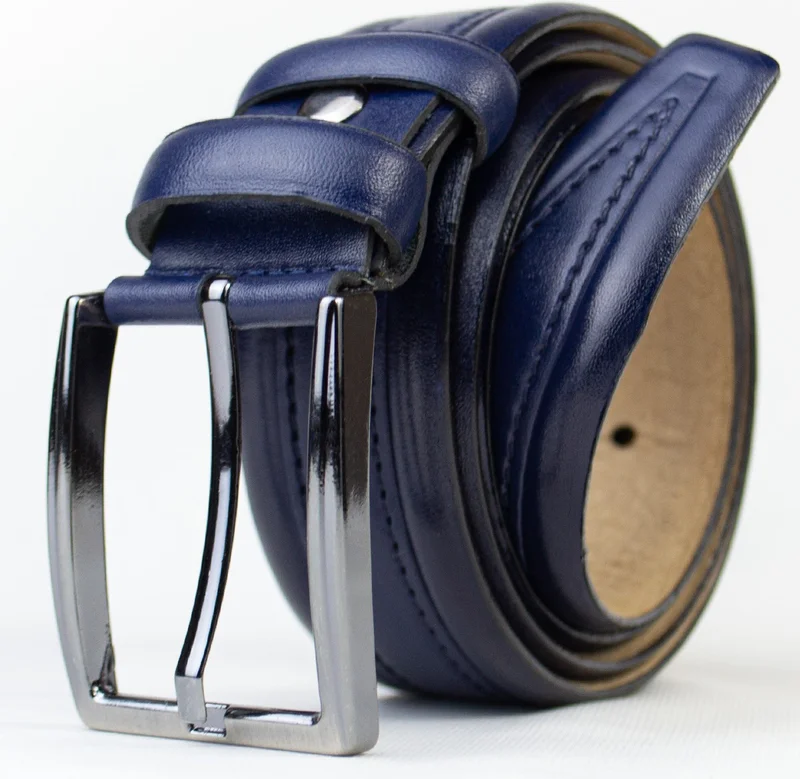 Gayış Gaış Special Oval Box | 100% Genuine Buffalo Leather | Classic Navy Blue Men's Belt | Gift Dowry Belt