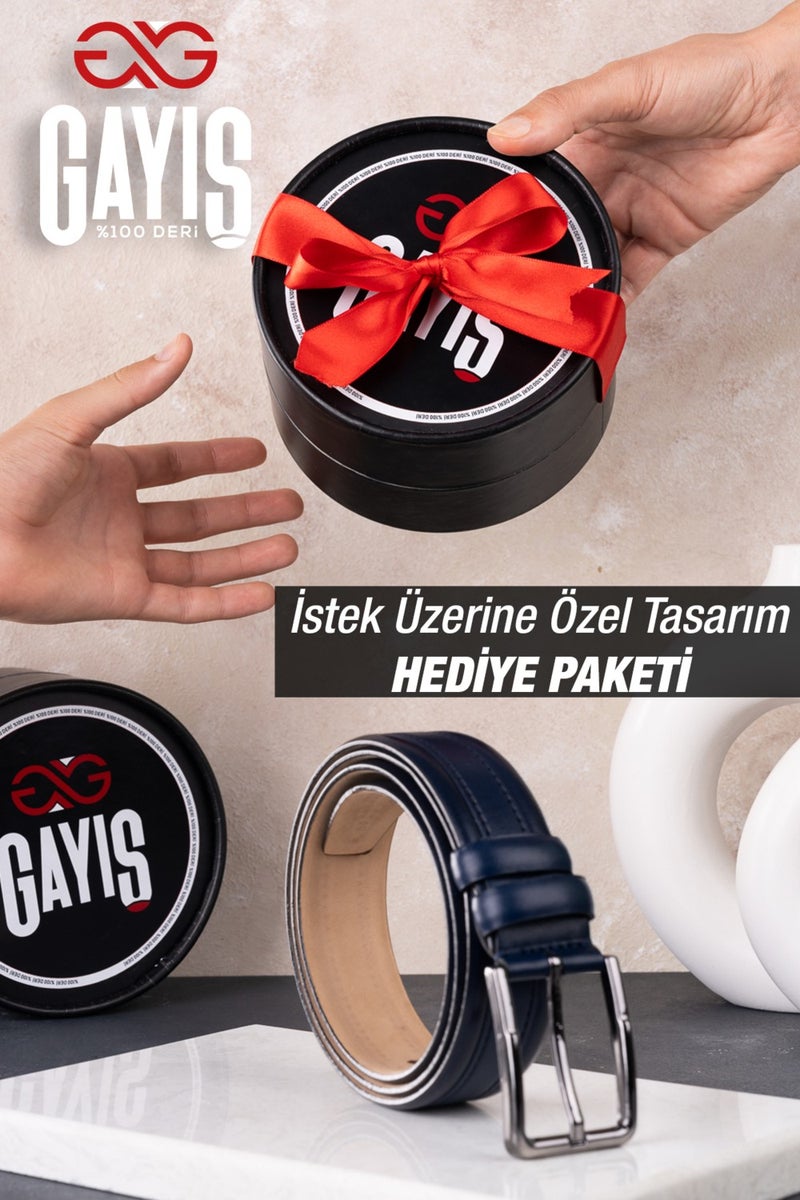 Gayış Gaış Special Oval Box | 100% Genuine Buffalo Leather | Classic Navy Blue Men's Belt | Gift Dowry Belt - Image 4