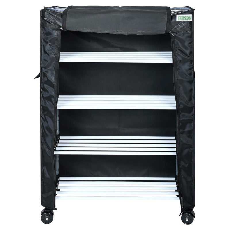 FLIPZON Multipurpose 4 Shelves/Layer Shoe Rack Organizer With Wheels&Dustproof Cover|Portable Smart Storage Rack Organizer With Zip Cover Easy To Move (Metal & Plastic,Multicolour),60 X 30 X85 cm - Image 4