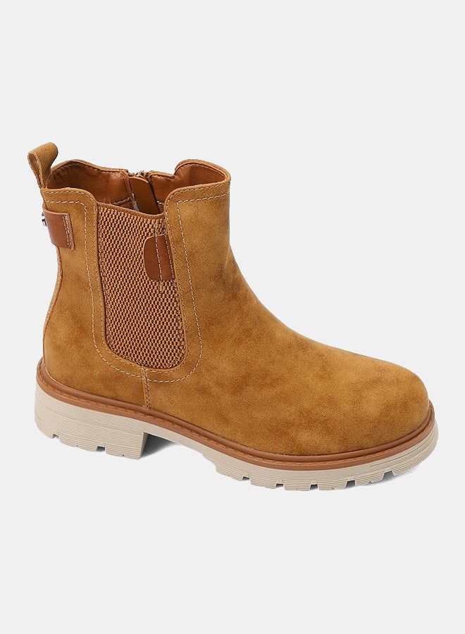 Dejavu Shoes GER-DVTX-013 Rubber Leather Mid Calf Boots - Camel For Women - Image 1
