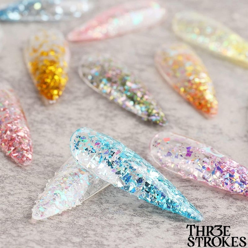 THR3E STROKES 2 Colors Glitter Nail Art Sequins Holographic Irregular Iridescent Shiny Nail Flakes Decorations 3D UltraThin Powder Nail Art Design for Women Manicure Sparkly Acrylic Supplies Resin Nail Art Tips D36 - Image 4