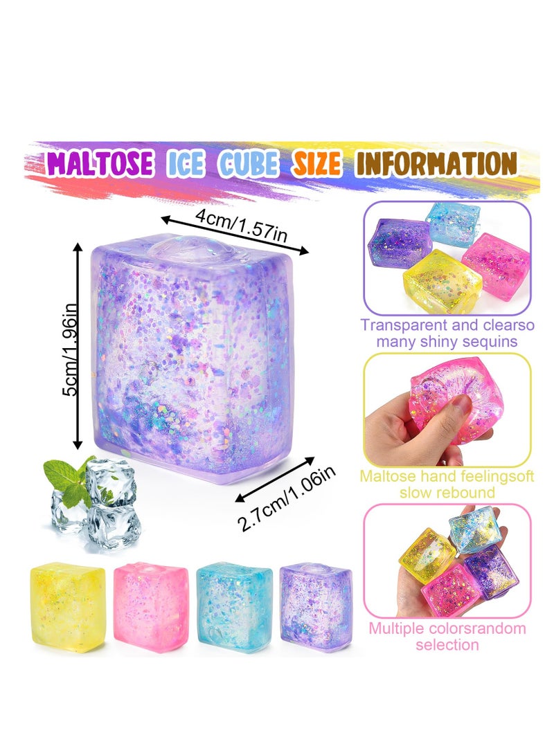 Ice Cube Stress Ball Sensory Toys Set Party Favors Squeeze Kids Toys Stress Relief Toy with Aurora Sequin Anxiety Stress Relief Sensory Fidget Ball for Special Needs and Office 4 Pcs  - Image 3