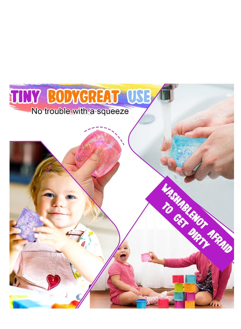 Ice Cube Stress Ball Sensory Toys Set Party Favors Squeeze Kids Toys Stress Relief Toy with Aurora Sequin Anxiety Stress Relief Sensory Fidget Ball for Special Needs and Office 4 Pcs  - Image 4
