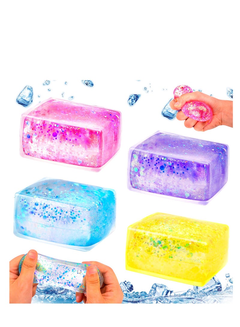 Ice Cube Stress Ball Sensory Toys Set Party Favors Squeeze Kids Toys Stress Relief Toy with Aurora Sequin Anxiety Stress Relief Sensory Fidget Ball for Special Needs and Office 4 Pcs  - Image 1