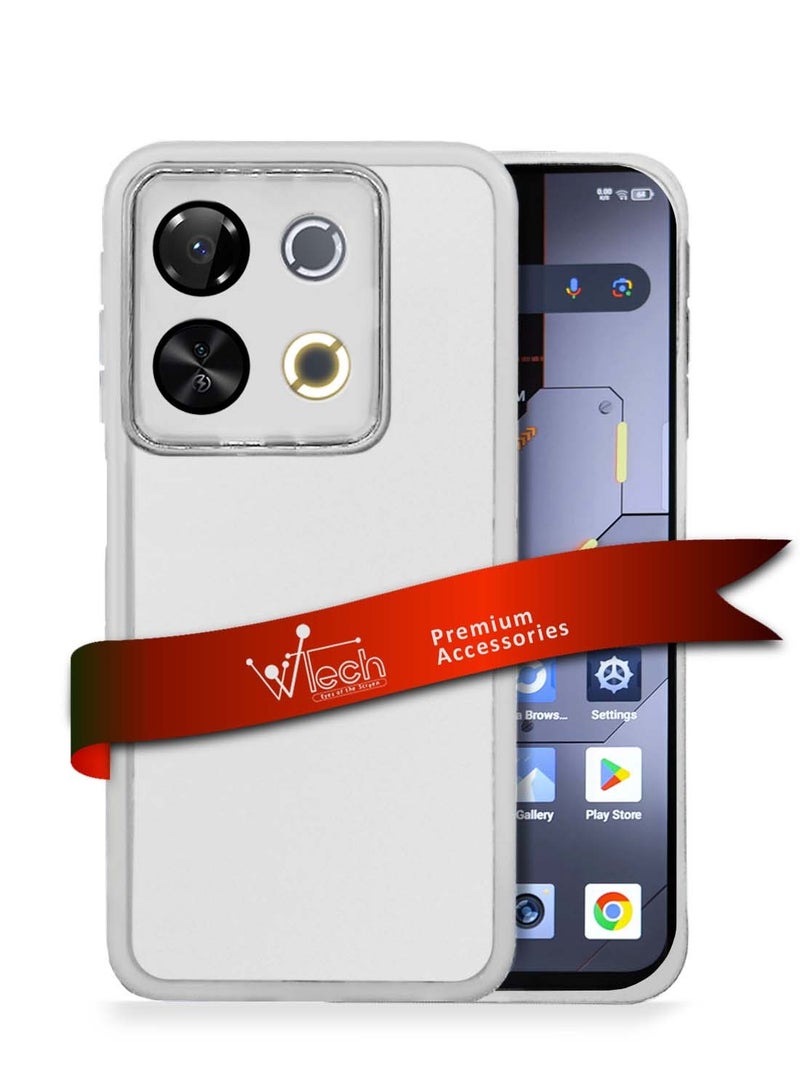 Wtech itel P65 4G 2024 Soft Transparent TPU Silicone Ultra Thin Phone Stylish Electroplated Camera Border Back Case Cover White - Image 1