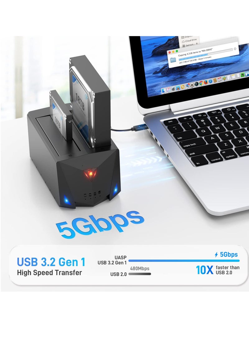 USB 3.2 Gen 1 to Hard Drive Docking Station 2.5 or 3.5 inch SATA I II III Dual Hard Drive Docking Station with Hard Drive Duplicator Offline Clone Function and 2 USB Cables Support UASP - Image 2