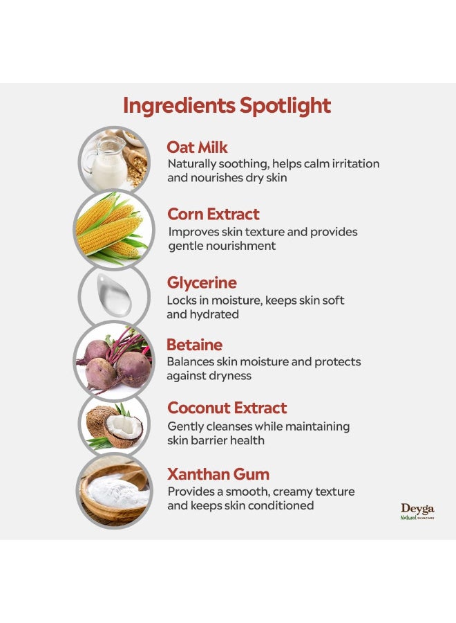 Deyga Oat Milk Face Wash | Cleanses, Hydrates & Soothes | Suitable for Dry & Sensitive Skin | Sulphate & Paraben Free Face Wash for Men & Women 100 ml - Image 3