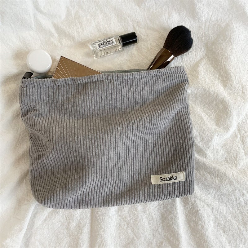 Large Capacity Corduroy Cosmetic Clutch Bag Gray