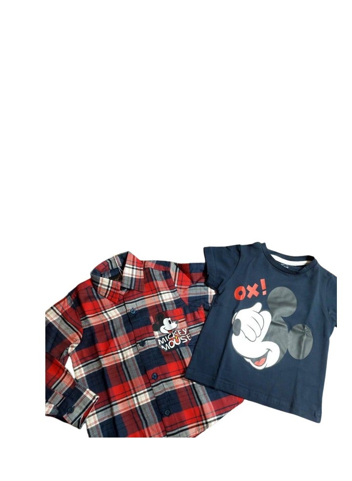 Shimizu, a boys' autumn t-shirt A navy blue T-shirt and formal check - Image 1