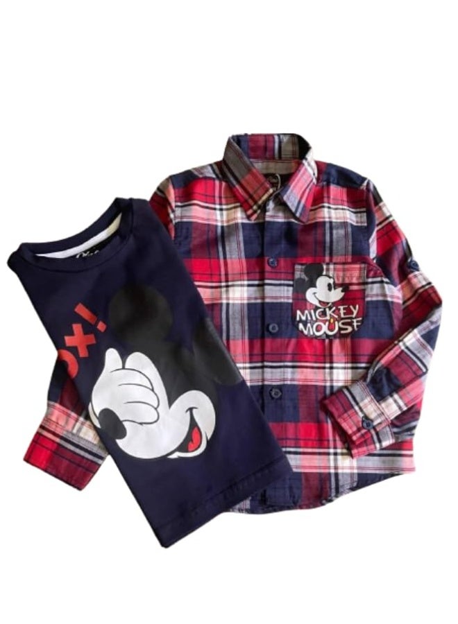 Shimizu, a boys' autumn t-shirt A navy blue T-shirt and formal check - Image 2