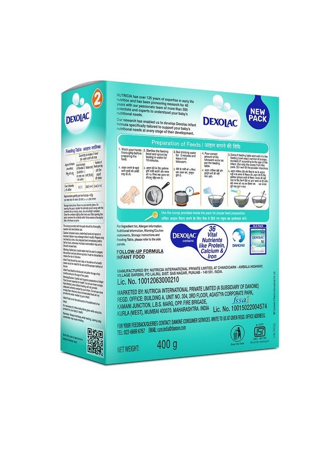 Dexolac Dexolac Follow Up Infant Formula Milk Powder for Babies - Stage 2 (6 to 12 months) - with 36 Vital Nutrients - 400gms - BIB Pack  - Image 3