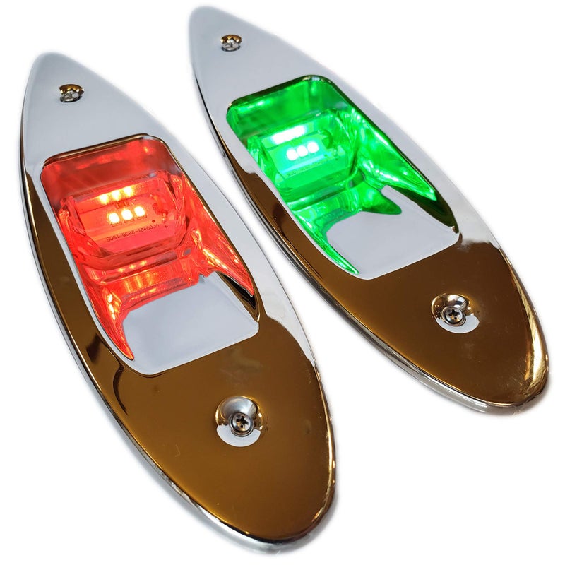 Wave One Marine Flush Mount LED Shark Eye Boat Navigation Teardrop Lights | Red And Green Stainless USCG 2NM | Waterproof 12V - Image 1
