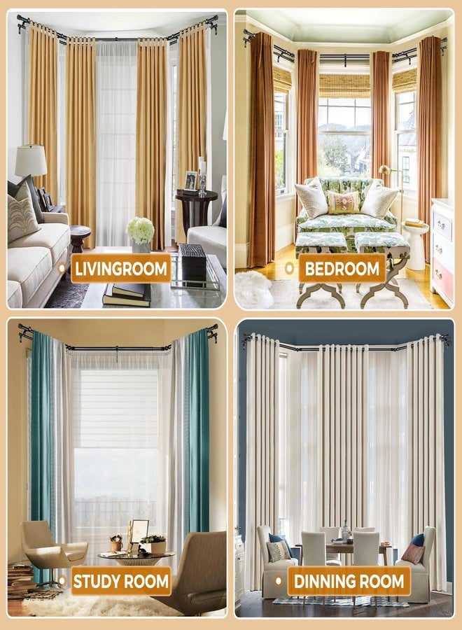 HOTOZON 1 Inch Heavy Duty Double Bay Window Curtain Rod, 36-72 Inch Telescoping Center Rod, 20-36 Inch Adjustable Side Rod Set, Black, End Cap Finials - Image 5