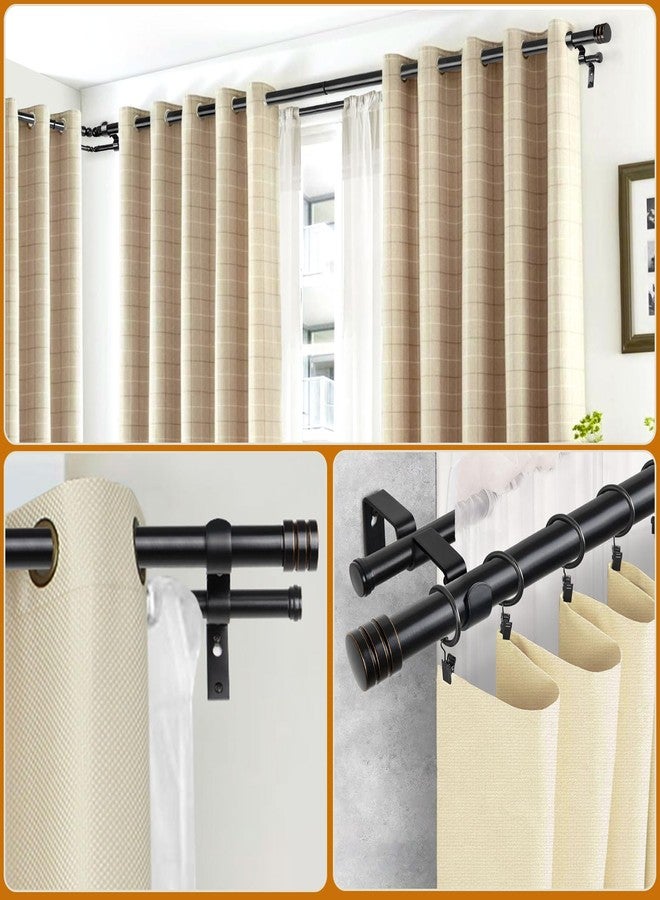 HOTOZON 1 Inch Heavy Duty Double Bay Window Curtain Rod, 36-72 Inch Telescoping Center Rod, 20-36 Inch Adjustable Side Rod Set, Black, End Cap Finials - Image 2
