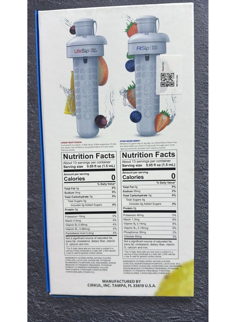 Cirkul طقم زجاجة ماء بلاستيكية سعة 22 أونصة خالية من BPA مع غطاء أزرق، و2 خرطوشة نكهة (1 لايف سيب بنكهة الفواكه، 1 فيت سيب بنكهة التوت المختلط) صفر سعرات حرارية ولا سكر - Image 2