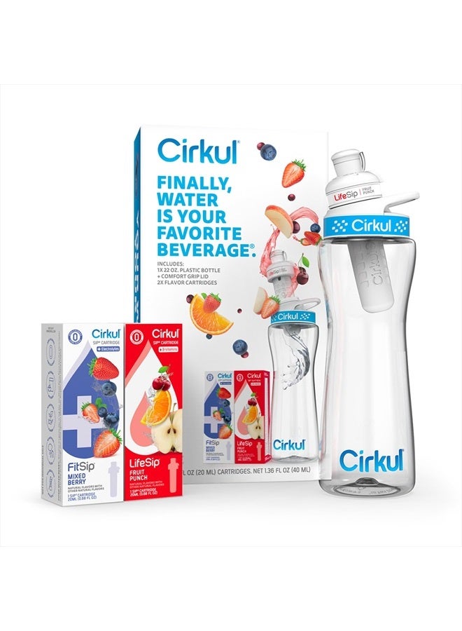 Cirkul طقم زجاجة ماء بلاستيكية سعة 22 أونصة خالية من BPA مع غطاء أزرق، و2 خرطوشة نكهة (1 لايف سيب بنكهة الفواكه، 1 فيت سيب بنكهة التوت المختلط) صفر سعرات حرارية ولا سكر - Image 4