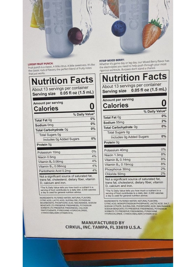 Cirkul طقم زجاجة ماء بلاستيكية سعة 22 أونصة خالية من BPA مع غطاء أزرق، و2 خرطوشة نكهة (1 لايف سيب بنكهة الفواكه، 1 فيت سيب بنكهة التوت المختلط) صفر سعرات حرارية ولا سكر - Image 3