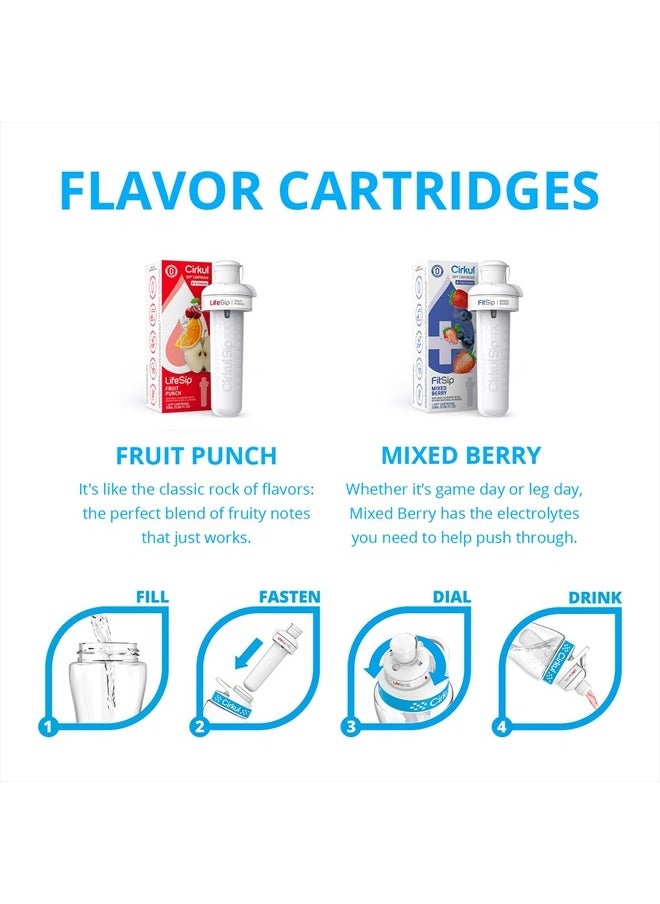 Cirkul 22oz. BPA-Free Plastic Water Bottle Starter Kit with Blue Lid, 2 Flavor Cartridges (1 LifeSip Fruit Punch, 1 FitSip Mixed Berry) Zero Calories and No Sugar  - Image 2