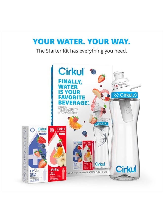 Cirkul 22oz. BPA-Free Plastic Water Bottle Starter Kit with Blue Lid, 2 Flavor Cartridges (1 LifeSip Fruit Punch, 1 FitSip Mixed Berry) Zero Calories and No Sugar  - Image 4