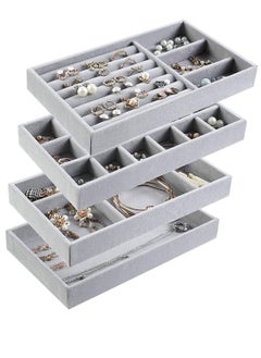 Jewelry Trays Organizer Stackable Large Grid Jewellery Insert Tray Necklace Pendant Organiser with Velvet Drawer Organiser Showcase Jewelry Storage for Bracelet Necklace Earring Ring, 4 Pack