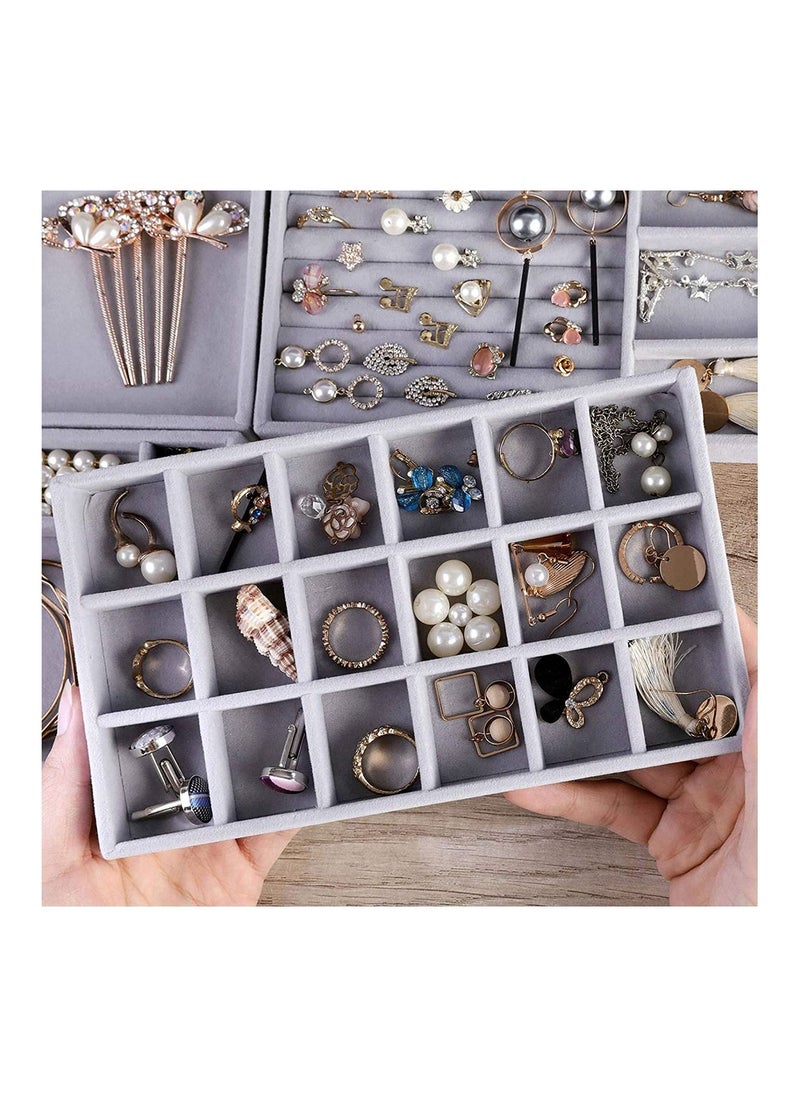 Excefore - Jewelry Trays Organizer Stackable Large Grid Jewellery Insert Tray Necklace Pendant Organiser with Velvet Drawer Organiser Showcase Jewelry Storage for Bracelet Necklace Earring Ring, 4 Pack - Image 1
