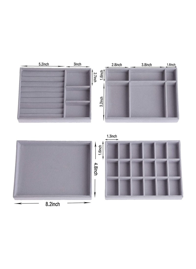 Excefore - Jewelry Trays Organizer Stackable Large Grid Jewellery Insert Tray Necklace Pendant Organiser with Velvet Drawer Organiser Showcase Jewelry Storage for Bracelet Necklace Earring Ring, 4 Pack - Image 1