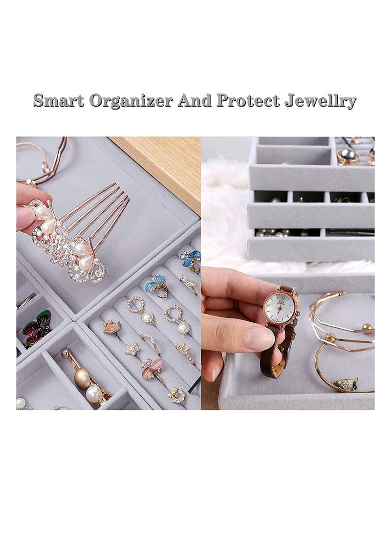 Excefore - Jewelry Trays Organizer Stackable Large Grid Jewellery Insert Tray Necklace Pendant Organiser with Velvet Drawer Organiser Showcase Jewelry Storage for Bracelet Necklace Earring Ring, 4 Pack - Image 1