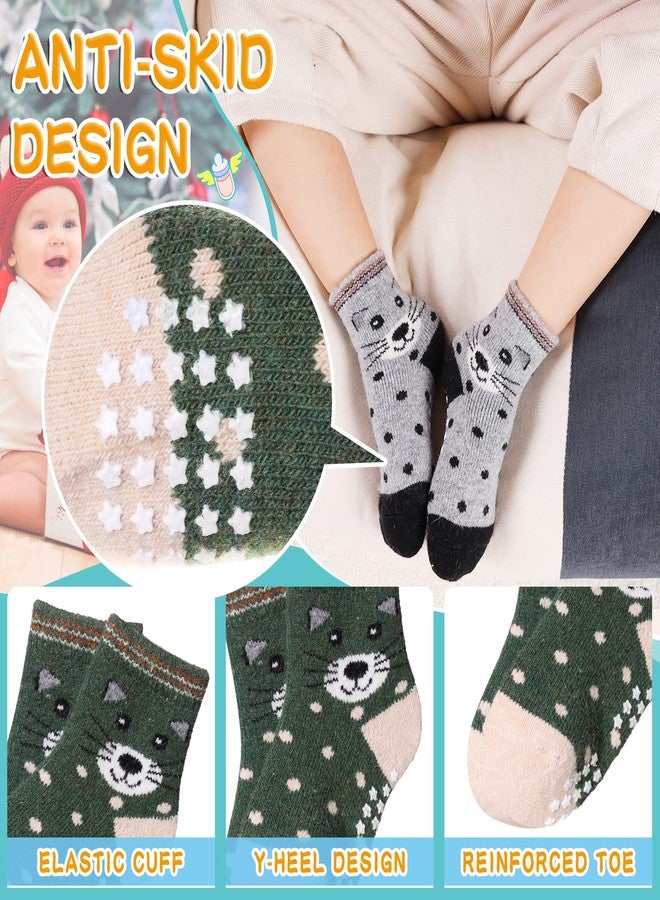 Eyean Baby Wool Grip Sock Soft Winter Warm Thick Non Slip Toddler Boy Girls Crew Socks For Children 6 Pairs (Cat-B, 0-12 Months) - Image 4