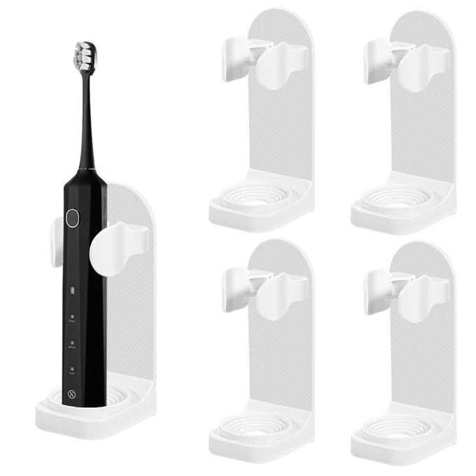 4 PACK ELECTRIC TOOTHBRUSH HOLDER SELFADHESIVE TOOTHBRUSH STAND ORGANIZER WALL MOUNTED UNIVERSAL TOOTHPASTE STORAGE FOR BATHROOM WHITE 5624K
