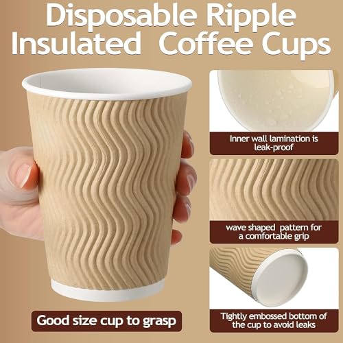 SHOP  SHOPPEE SHOP & SHOPPEE Disposable Ripple Paper Cups with lids,EcoFriendly, Hygienic for Hot & Cold Drink in Party, Social Gathering, Weddings| Hot Beverage Glass Cup(250ml,Brown Cup,Black Lid)(50 Pcs Each) - Image 3