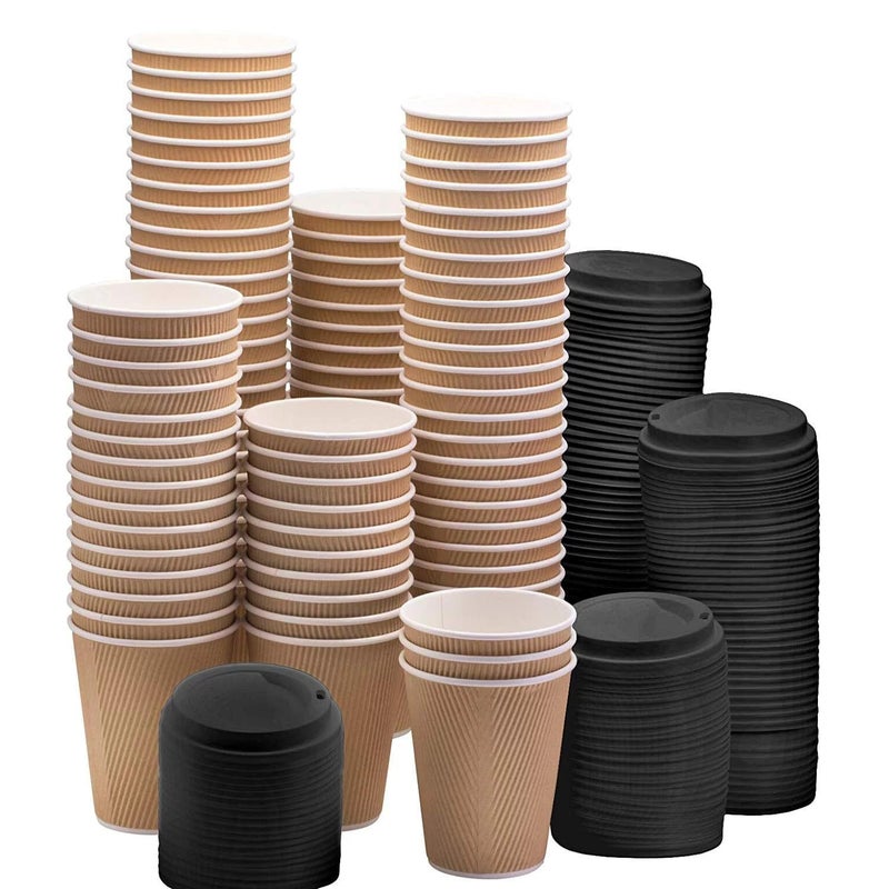 SHOP  SHOPPEE SHOP & SHOPPEE Disposable Ripple Paper Cups with lids,EcoFriendly, Hygienic for Hot & Cold Drink in Party, Social Gathering, Weddings| Hot Beverage Glass Cup(250ml,Brown Cup,Black Lid)(50 Pcs Each) - Image 5